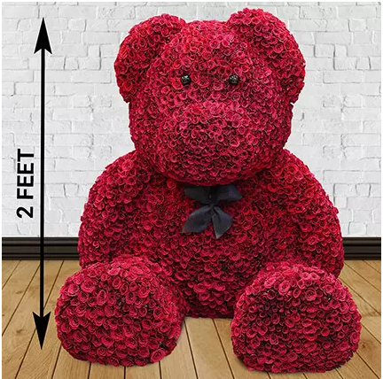 Teddy bear made of store real roses near me