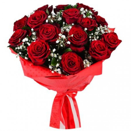 Classic combination of Red Roses with Gypsophila