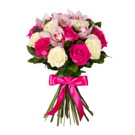 Luxury bouquet of Rose Assorted with Cymbidium and Greens